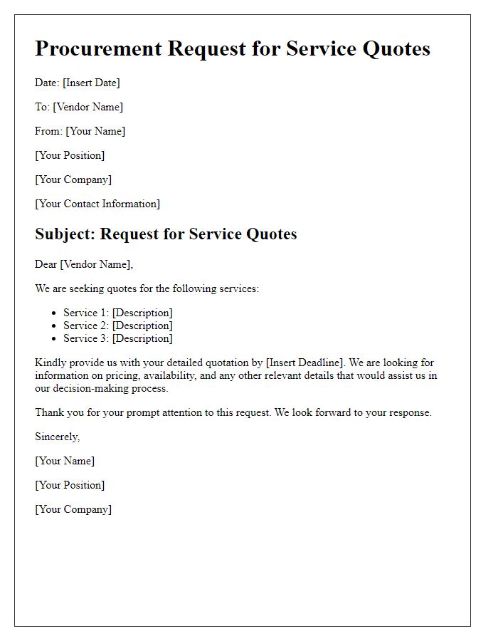 Letter template of procurement request for service quotes