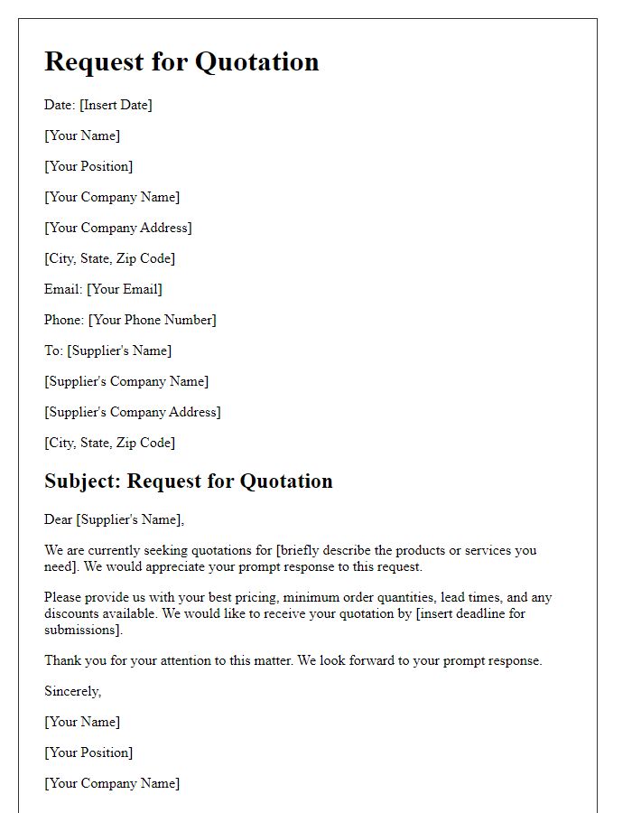 Letter template of request for supplier quotations