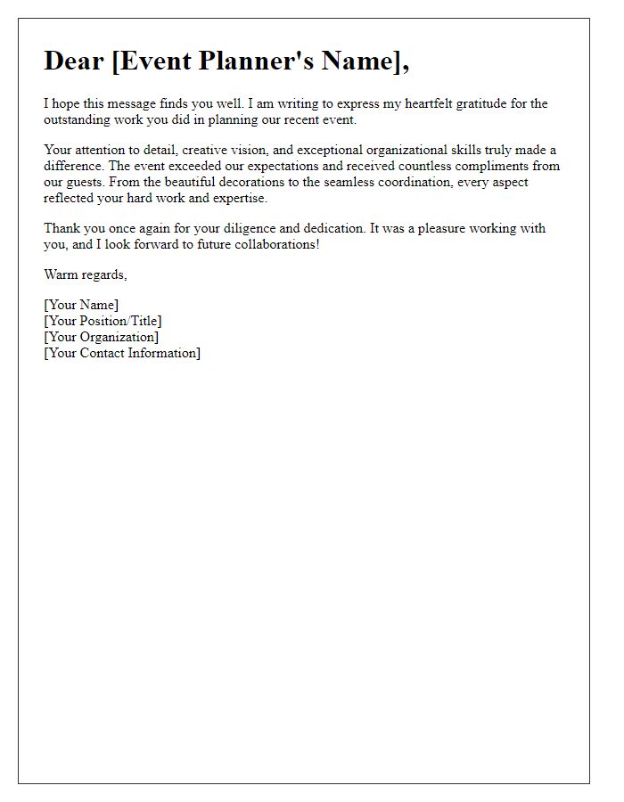 Letter template of gratitude for event planner's outstanding skills