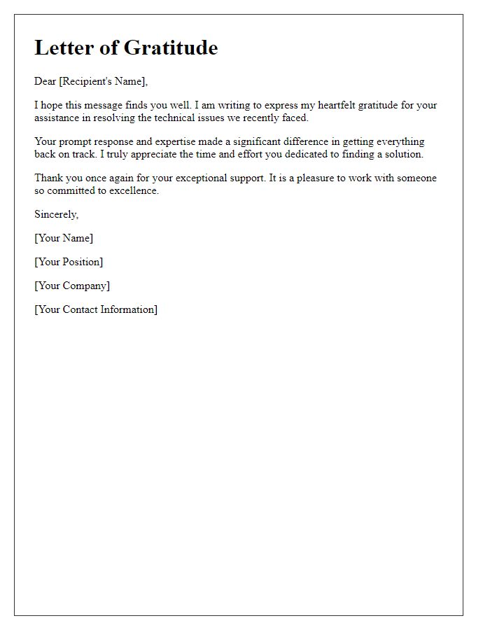 Letter template of gratitude for resolving technical issues.