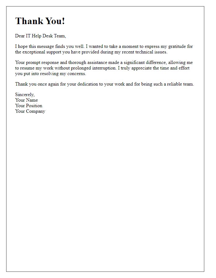 Letter template of thanks to IT help desk staff.