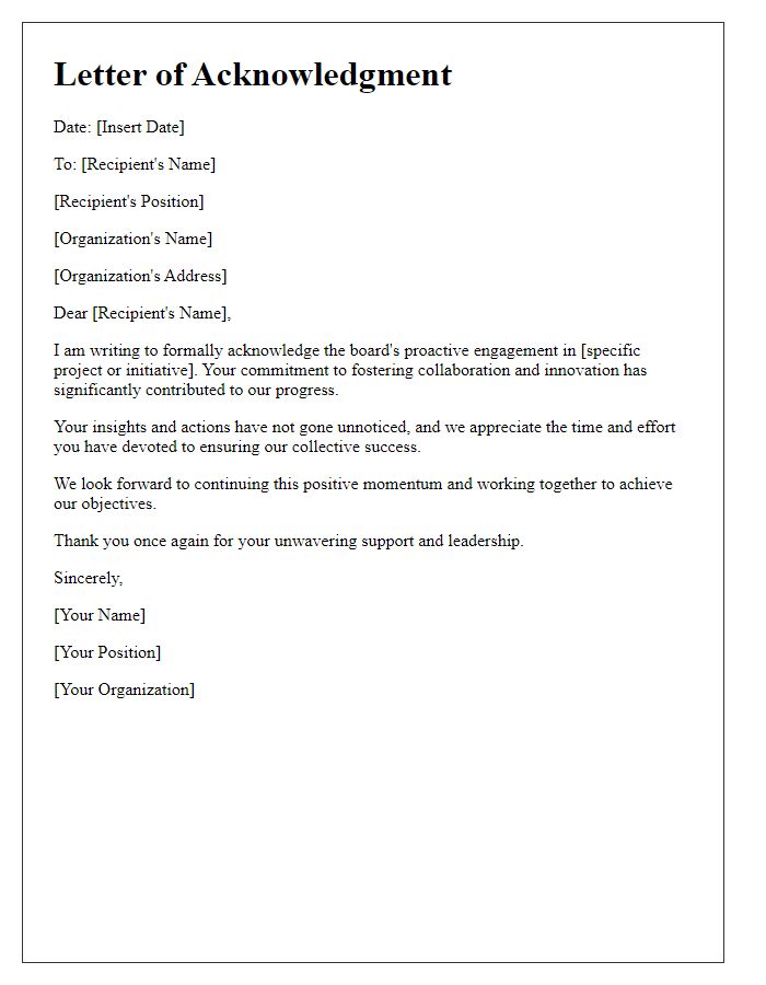 Letter template of acknowledgment for the boards proactive engagement