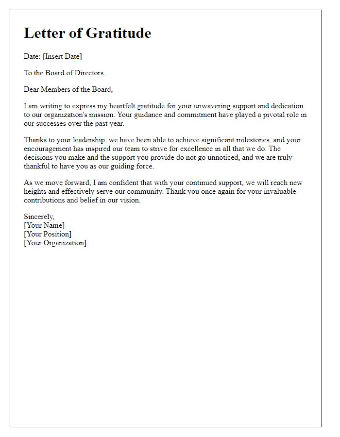 Letter template of gratitude for the board's unwavering support