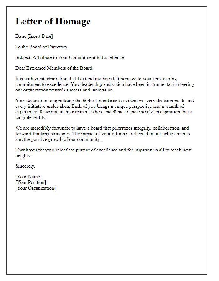 Letter template of homage to the boards commitment to excellence