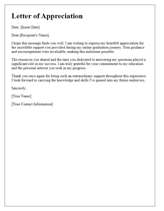 Letter template of appreciation for online graduation support