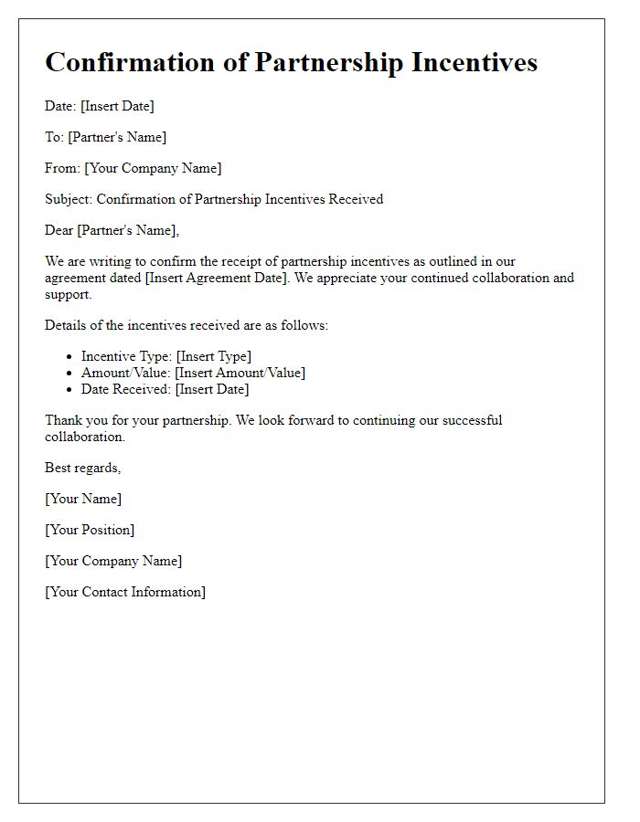 Letter template of Confirmation of Partnership Incentives Received