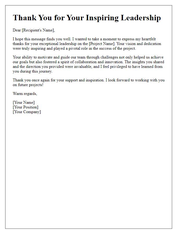 Letter template of thanks for inspiring project leadership