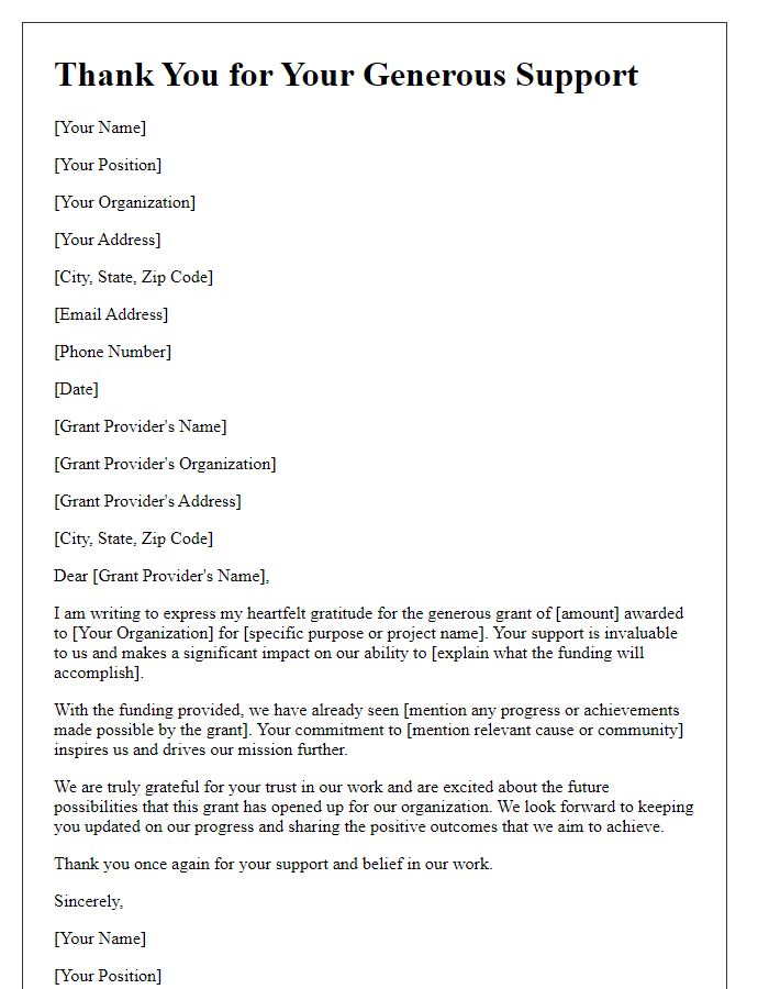 Letter template of sincerity in thanking grant providers for their funding.
