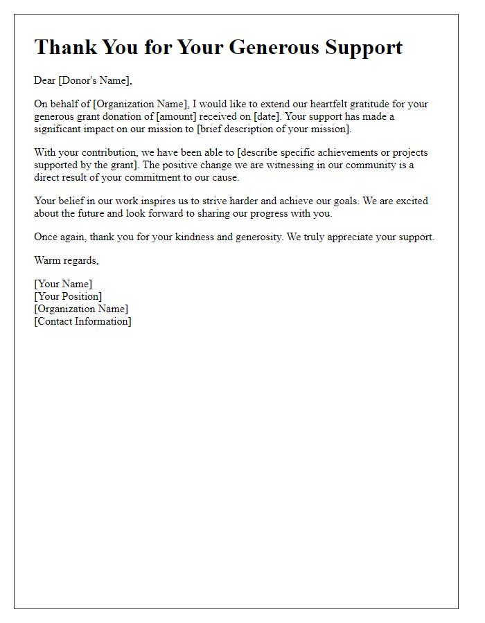 Letter template of thanks for the significant impact of grant donations.