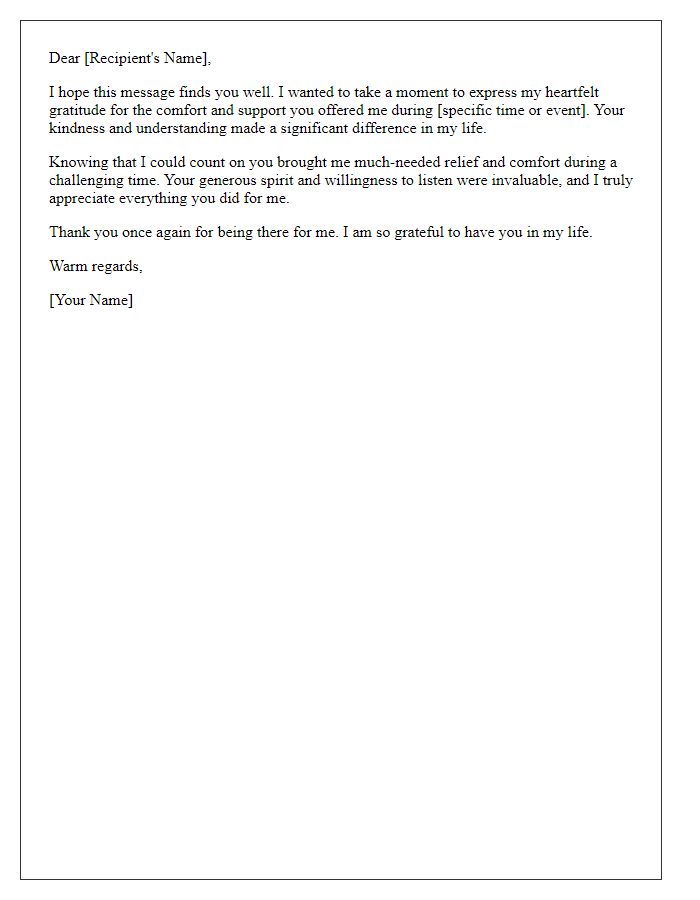 Letter template of thanks for the comfort and support you offered.