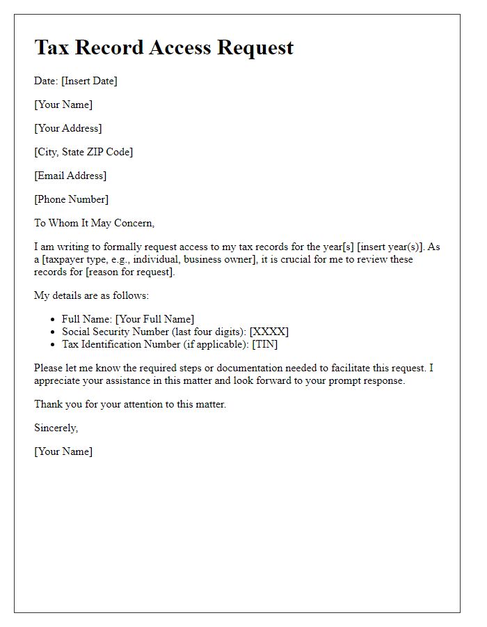 Letter template of guidance needed for tax record access