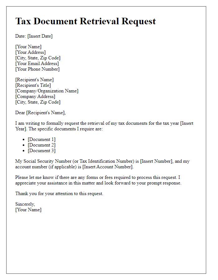 Letter template of tax document retrieval request