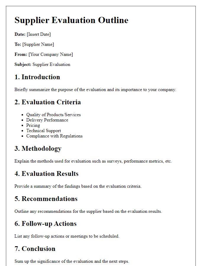 Letter template of supplier evaluation outline