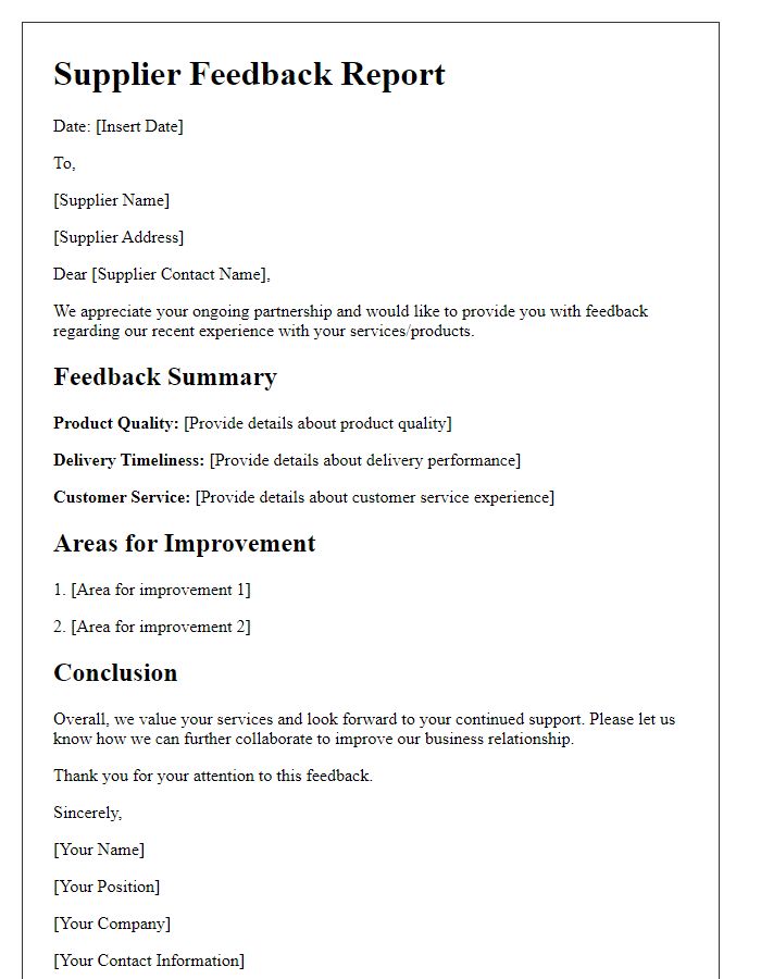 Letter template of supplier feedback report