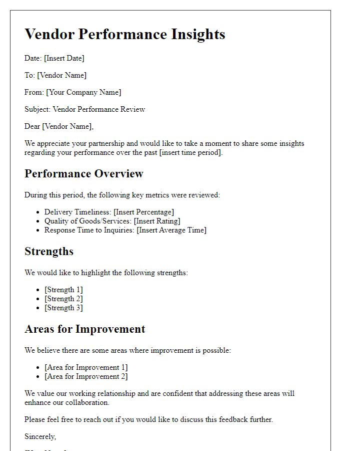 Letter template of vendor performance insights