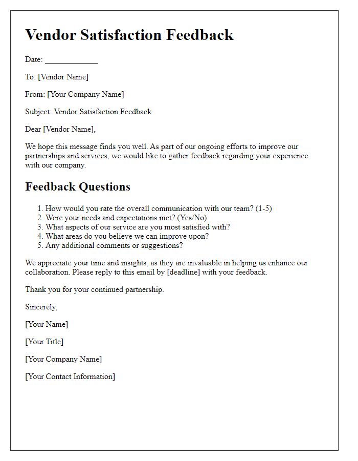 Letter template of vendor satisfaction feedback