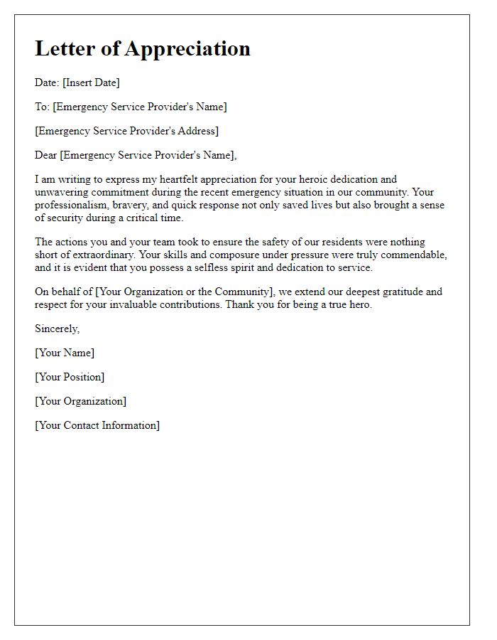 Letter template of appreciation for heroic emergency service dedication.