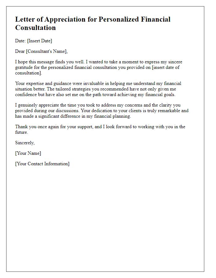 Letter template of appreciation for personalized financial consultation