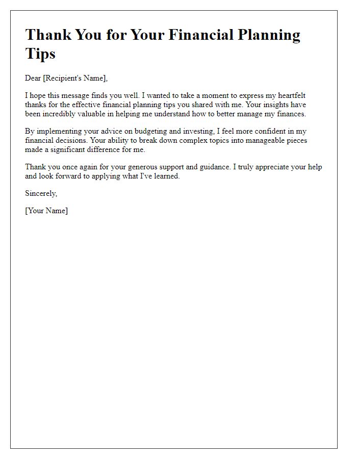 Letter template of thanks for effective financial planning tips