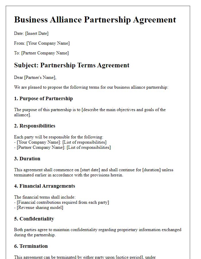 Letter template of business alliance partnership terms