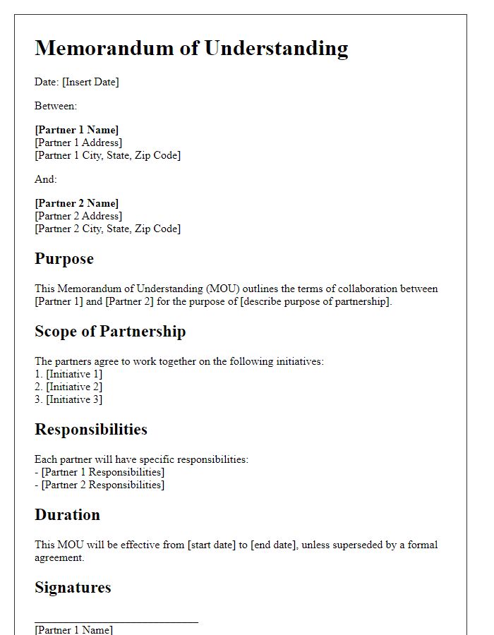 Letter template of business partnership memorandum of understanding