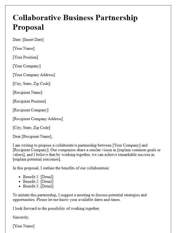 Letter template of collaborative business partnership proposal