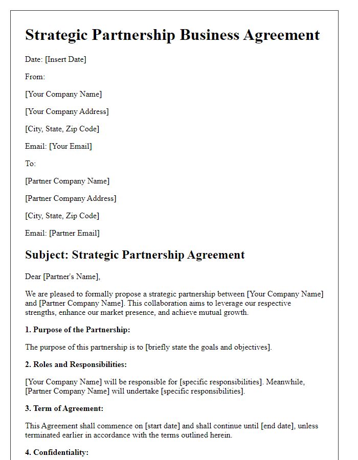 Letter template of strategic partnership business agreement