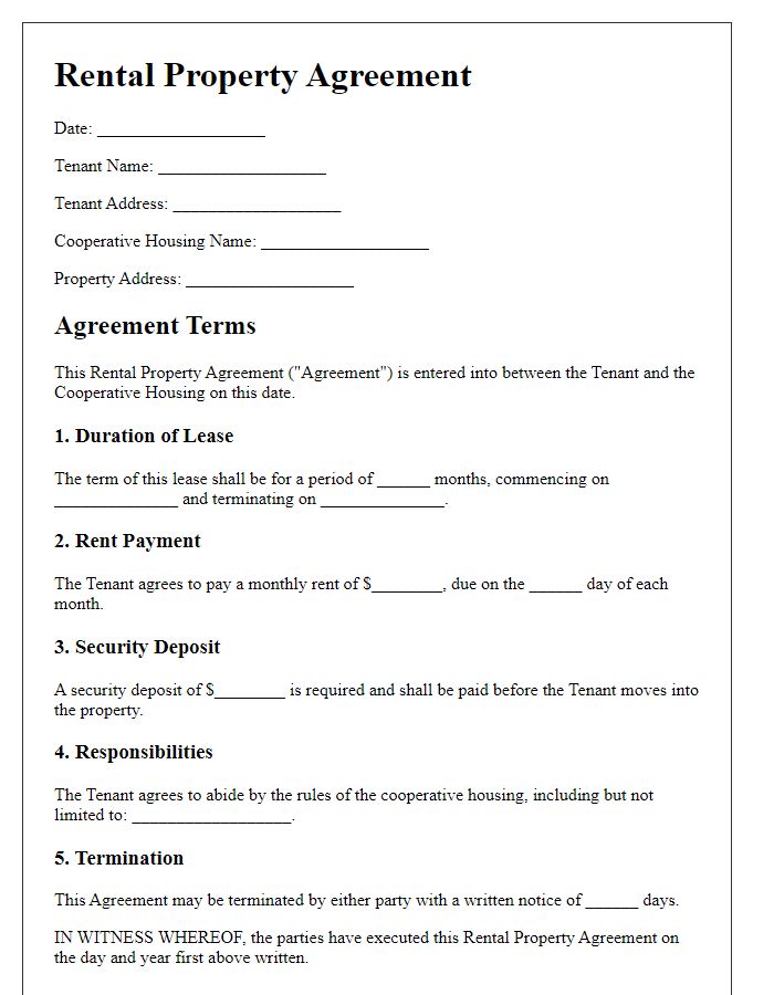 Letter template of rental property agreement for cooperative housing.