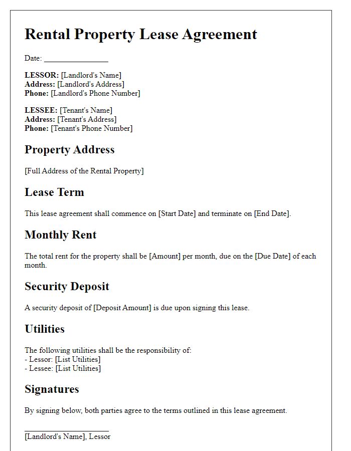 Letter template of rental property lease for multi-family dwellings.