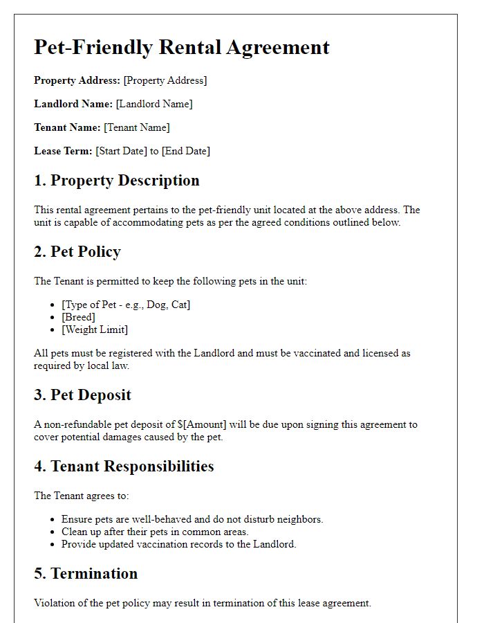 Letter template of rental property rental contract for pet-friendly units.