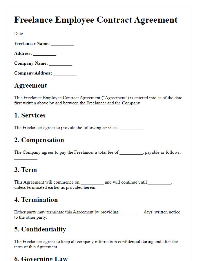 Letter template of employee contract agreement for freelance work