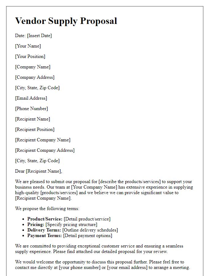 Letter template of vendor supply proposal.