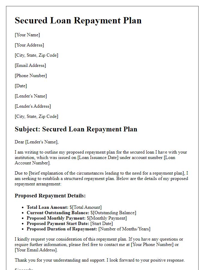 Letter template of secured loan repayment plan