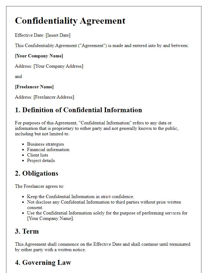 Letter template of confidentiality agreement for freelance contractors.