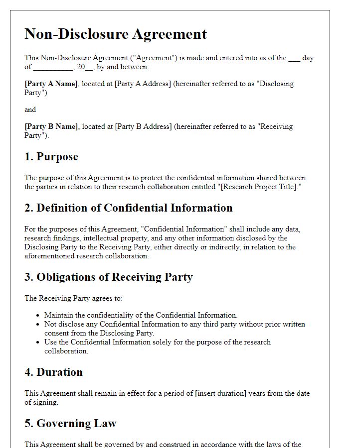 Letter template of Non-Disclosure Agreement for Research Collaborations