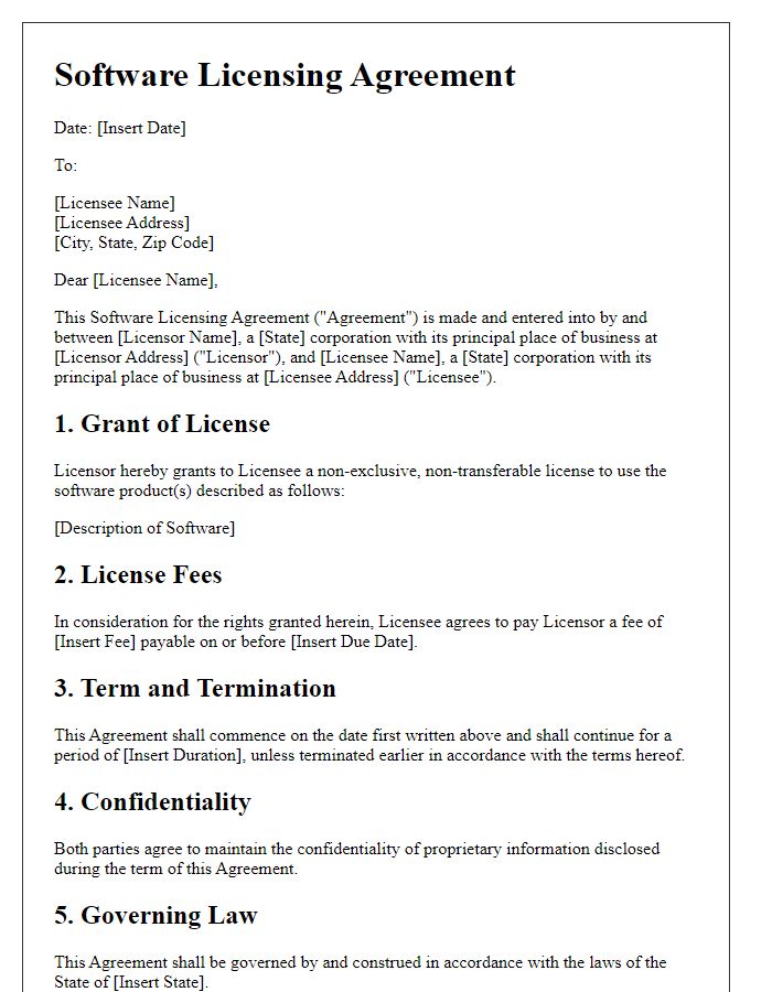 Letter template of Software Licensing Agreement for Enterprise Solutions