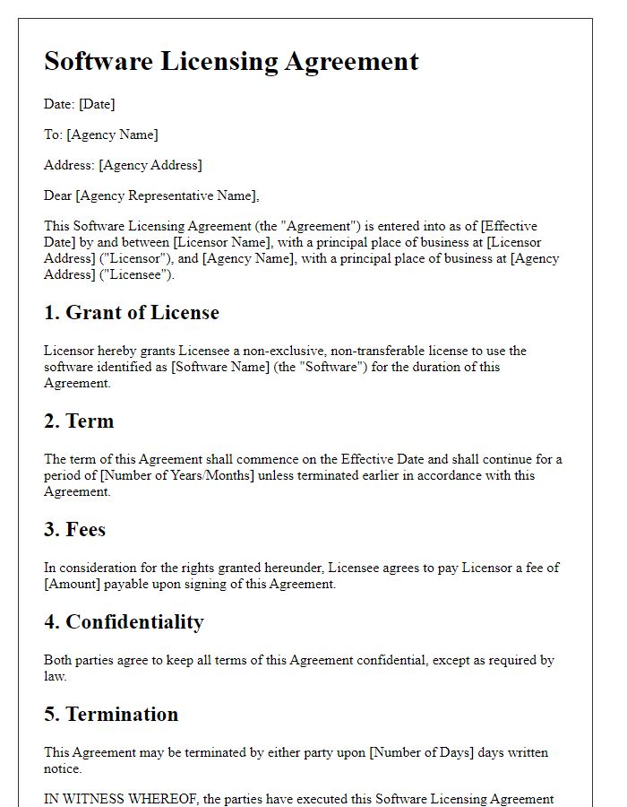 Letter template of Software Licensing Agreement for Government Agencies