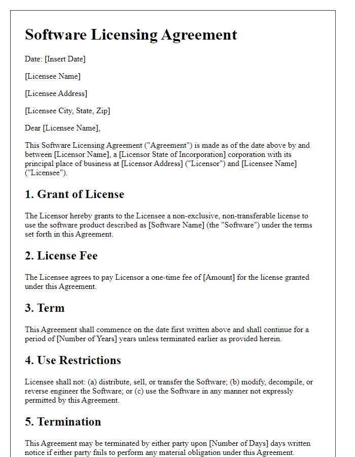 Letter template of Software Licensing Agreement for Startups