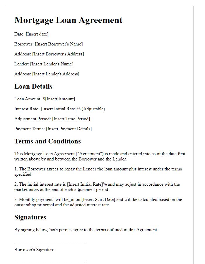 Letter template of mortgage loan agreement for adjustable-rate mortgages