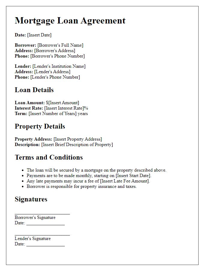 Letter template of mortgage loan agreement for construction loans