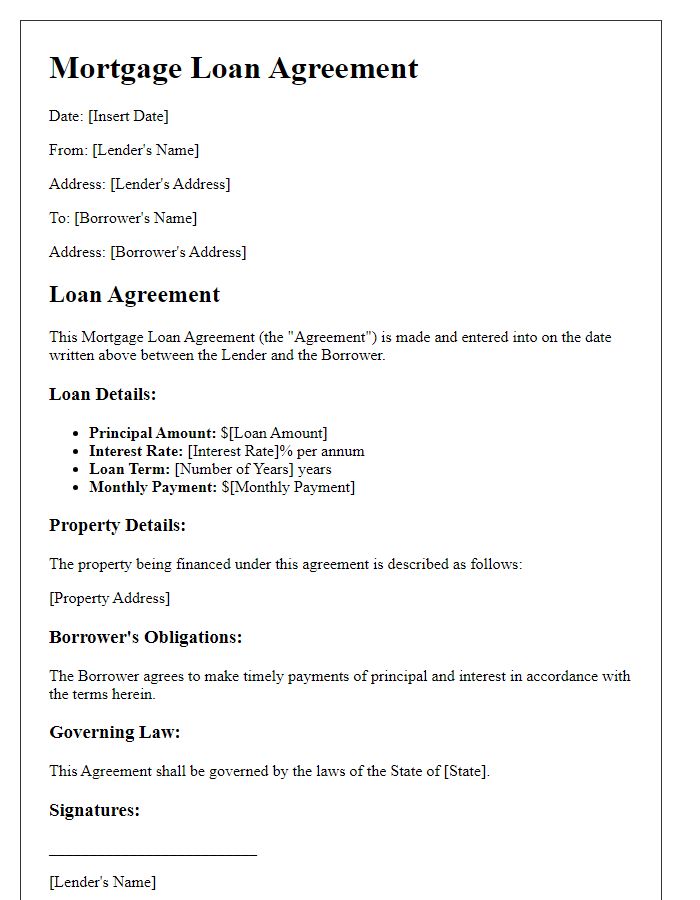 Letter template of mortgage loan agreement for first-time homebuyers