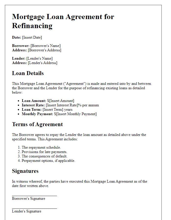 Letter template of mortgage loan agreement for refinancing existing loans