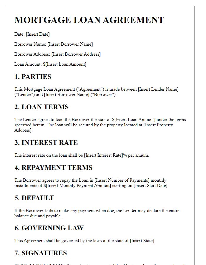 Letter template of mortgage loan agreement for VA loans