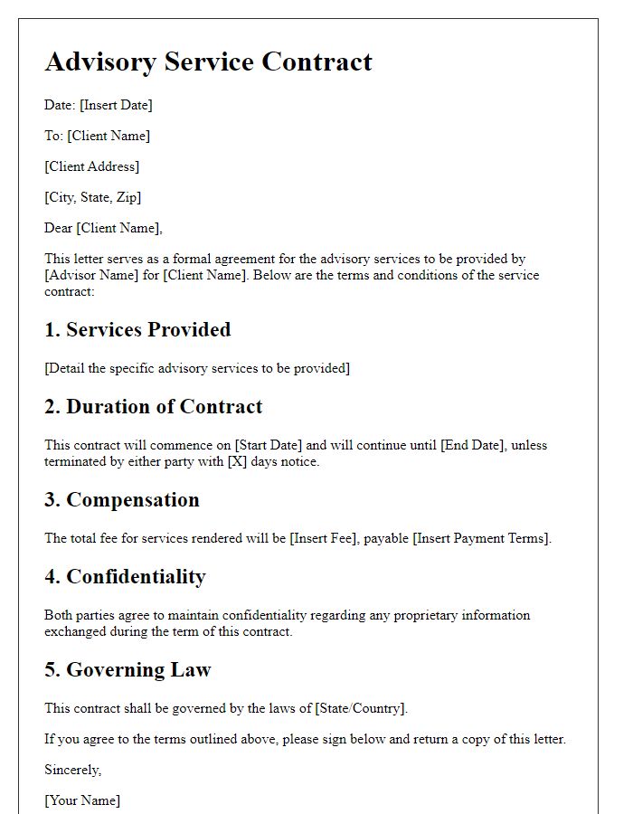 Letter template of advisory service contract