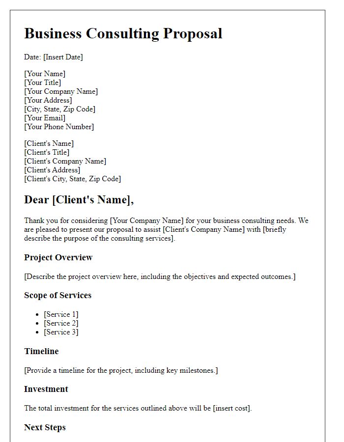 Letter template of business consulting proposal