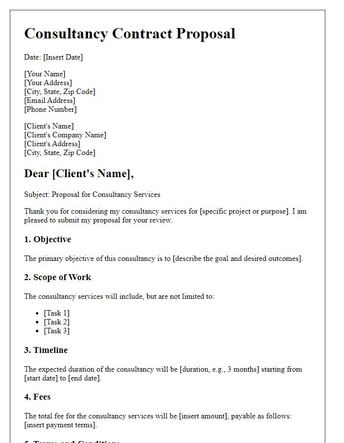 Letter template of consultancy contract proposal