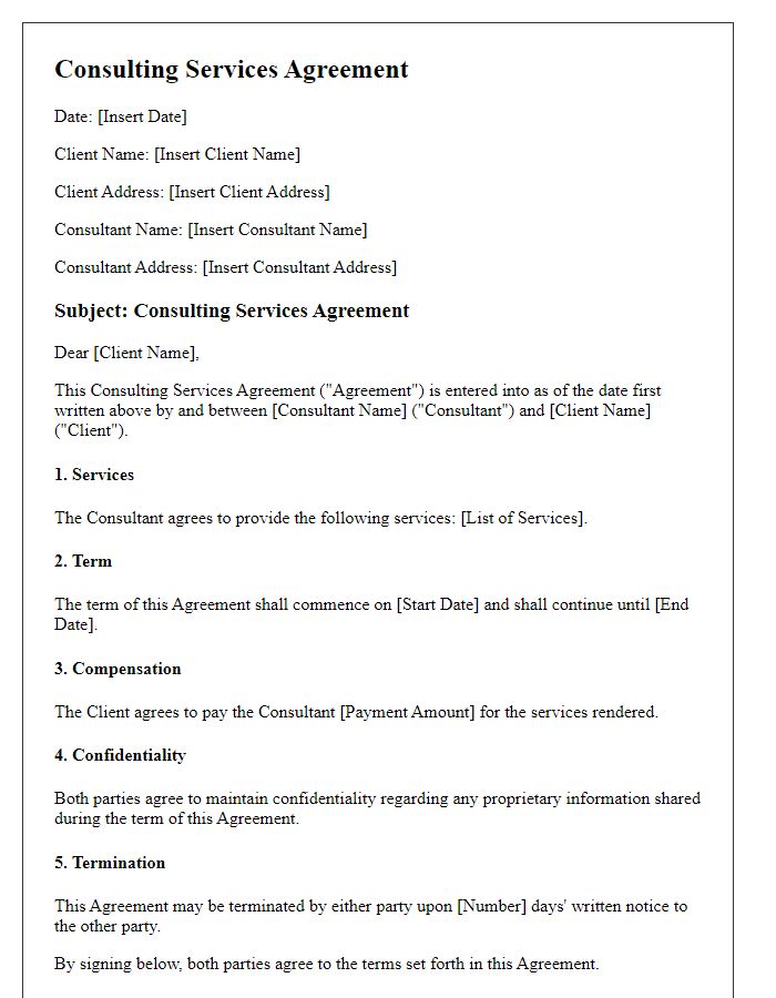 Letter template of consulting services agreement