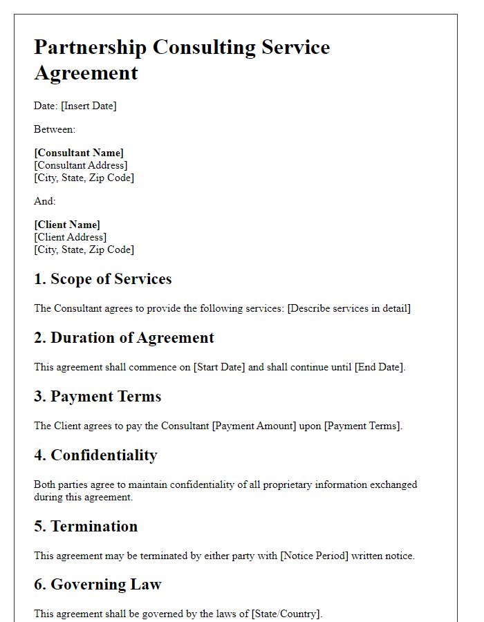 Letter template of partnership consulting service agreement