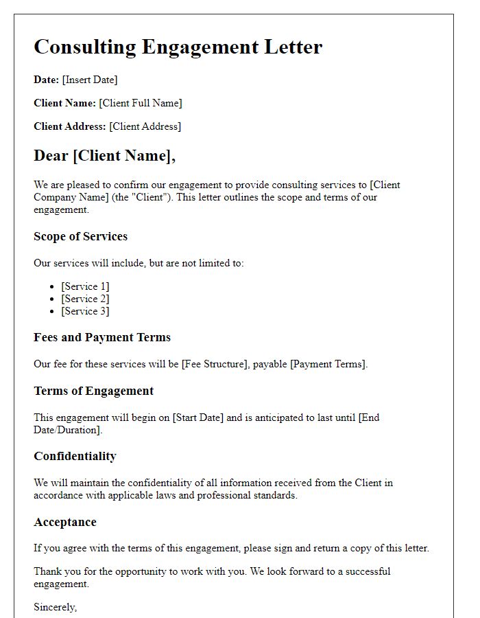 Letter template of professional consulting engagement