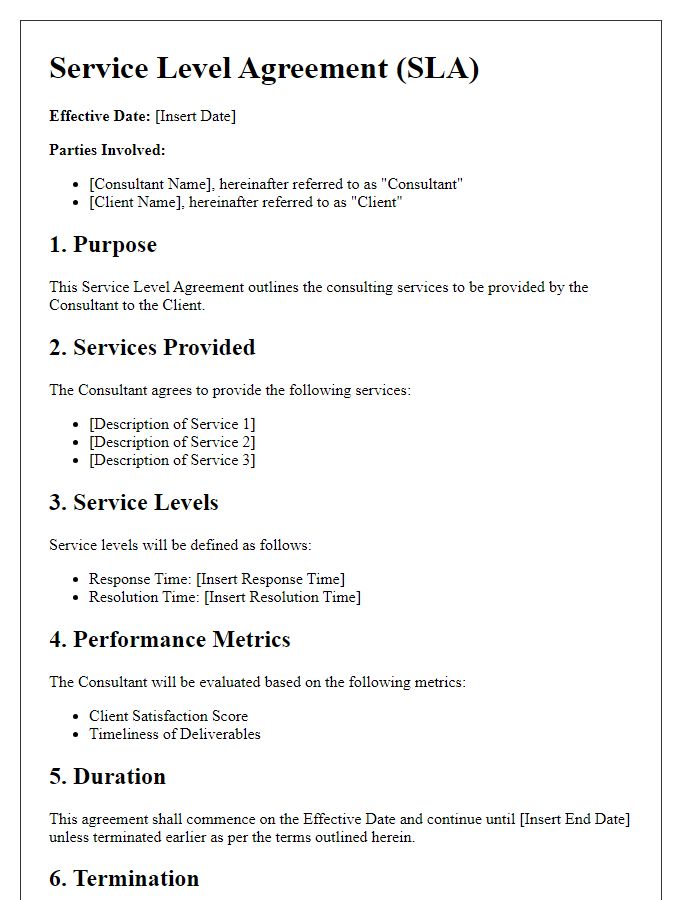 Letter template of service level agreement for consulting